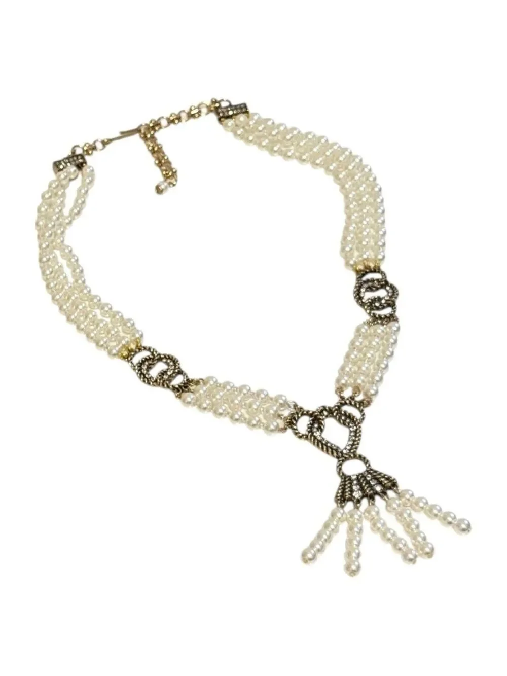 Luxury Multi-Strand Pearl Tassel Statement Collar Necklace with Ornate Detail